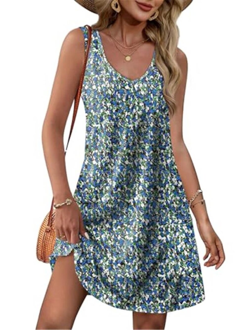 OFEEFAN Womens Summer Dresses 2026 Loose V Neck Sleeveless Sundresses Swimsuit